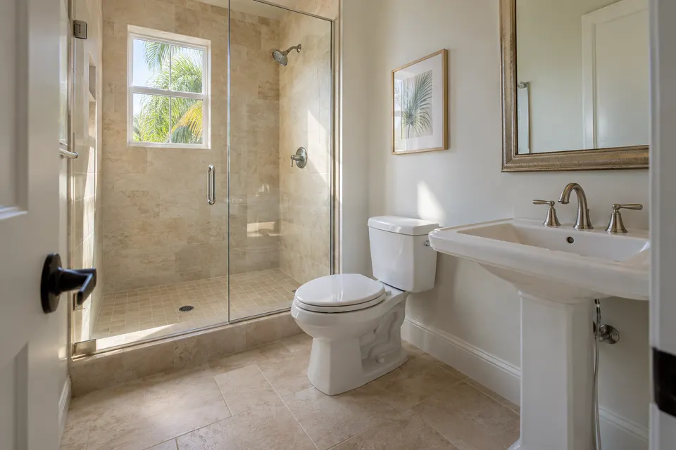 Generated illustration of bathroom plumbing fixtures in a Sarasota home.