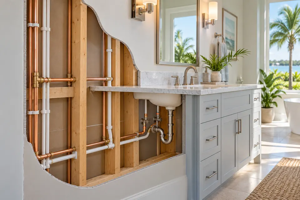Generated illustration of household water lines in a Sarasota home.